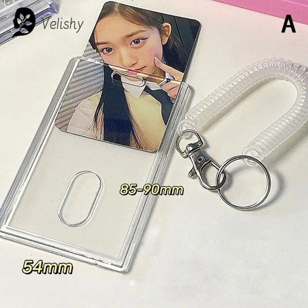 Transparent Acrylic Card Holder Horizontal/Vertical Photocard Holder With Keychain Spring Rope New Fashion Bus Card Protector