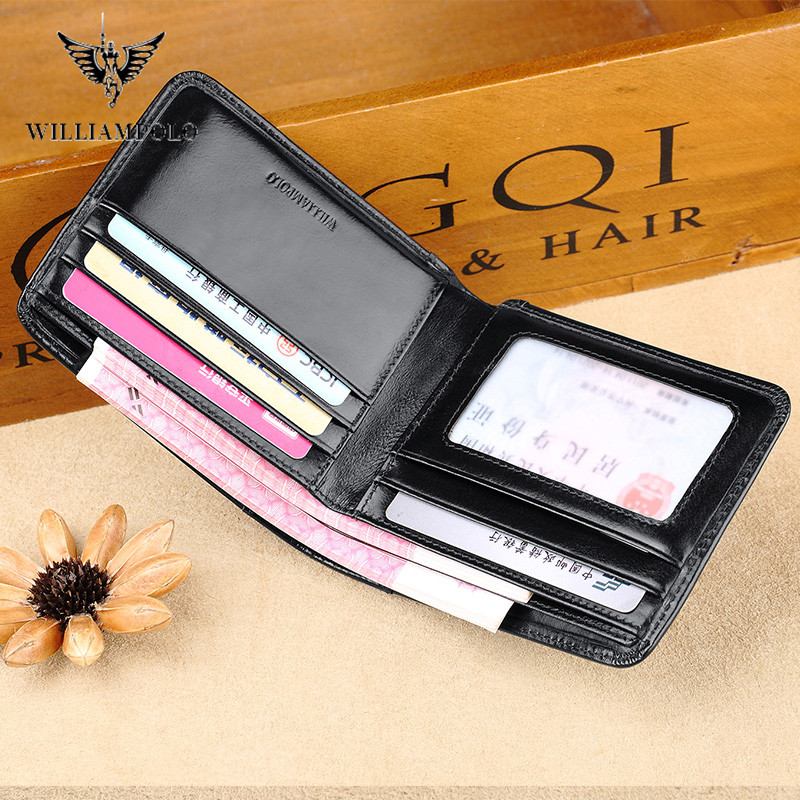 WILLIAMPOLO Genuine Leather Wallets Men Wallet Credit Business Card Holders Vintage Brown Leather Wallet Purses High Quality