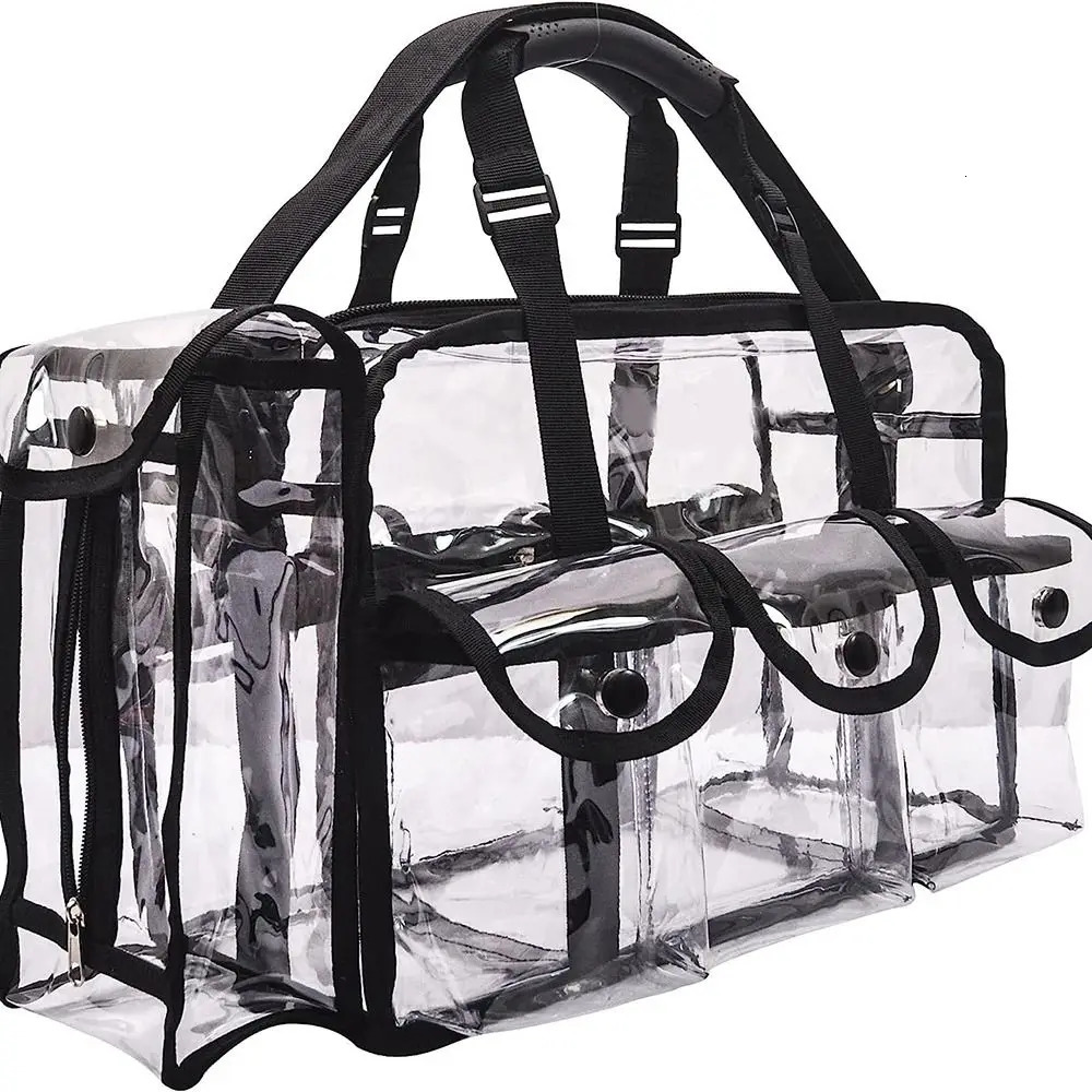 Makeup bag Transparent travel makeup bag with 5 outer pockets and shoulder straps Zipper toilet bag Beach bag 241107