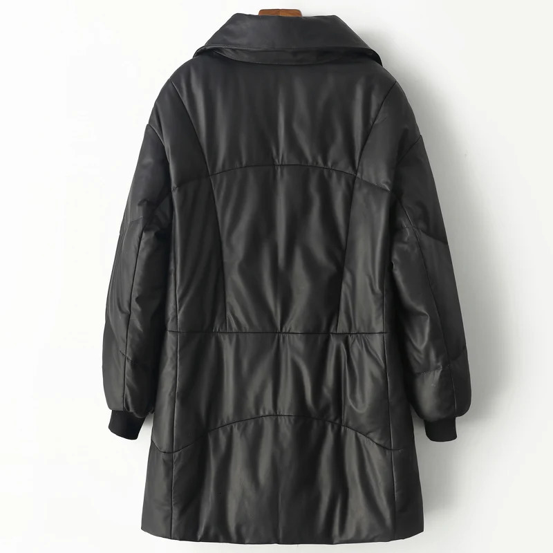 Womens genuine leather down jacket winter down collar brushed thick warm foam outer womens sheepskin coat 241107