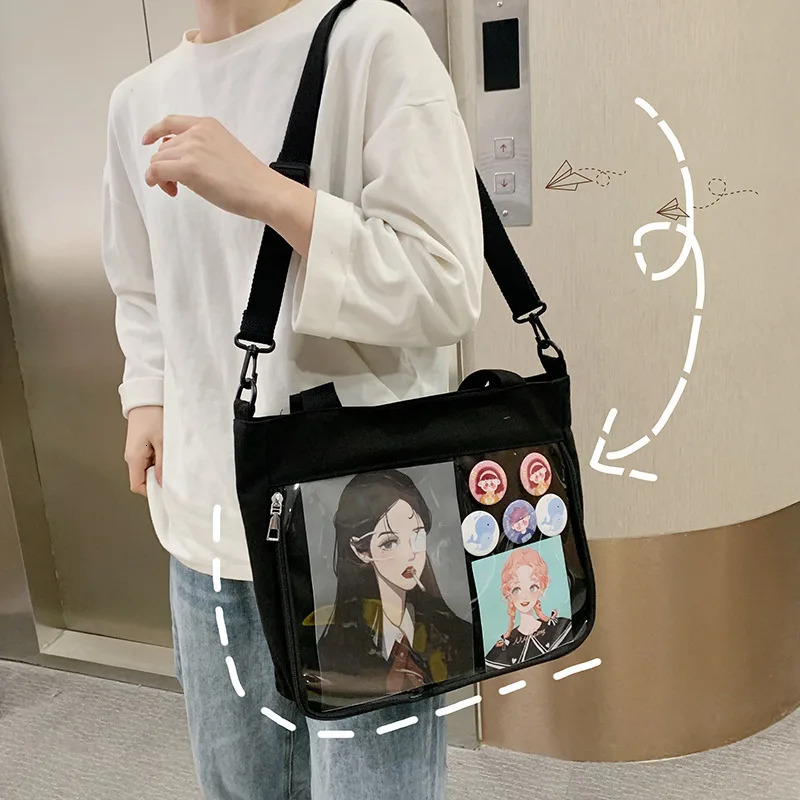 2025S New Free Shipping Designer Bag Japanese Haruku Canvas Womens Transparent Pocket Itabag Mochila High School Girls Uniform JK Cross Shoulder Bag