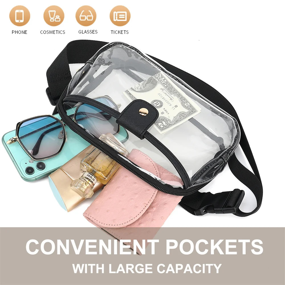 Transparent Fanny Bag Waist Bag Outdoor Sports Waist Bag Stadium Approved Mens Transparent Chest Bag Waterproof Transparent Waist Bag 241107