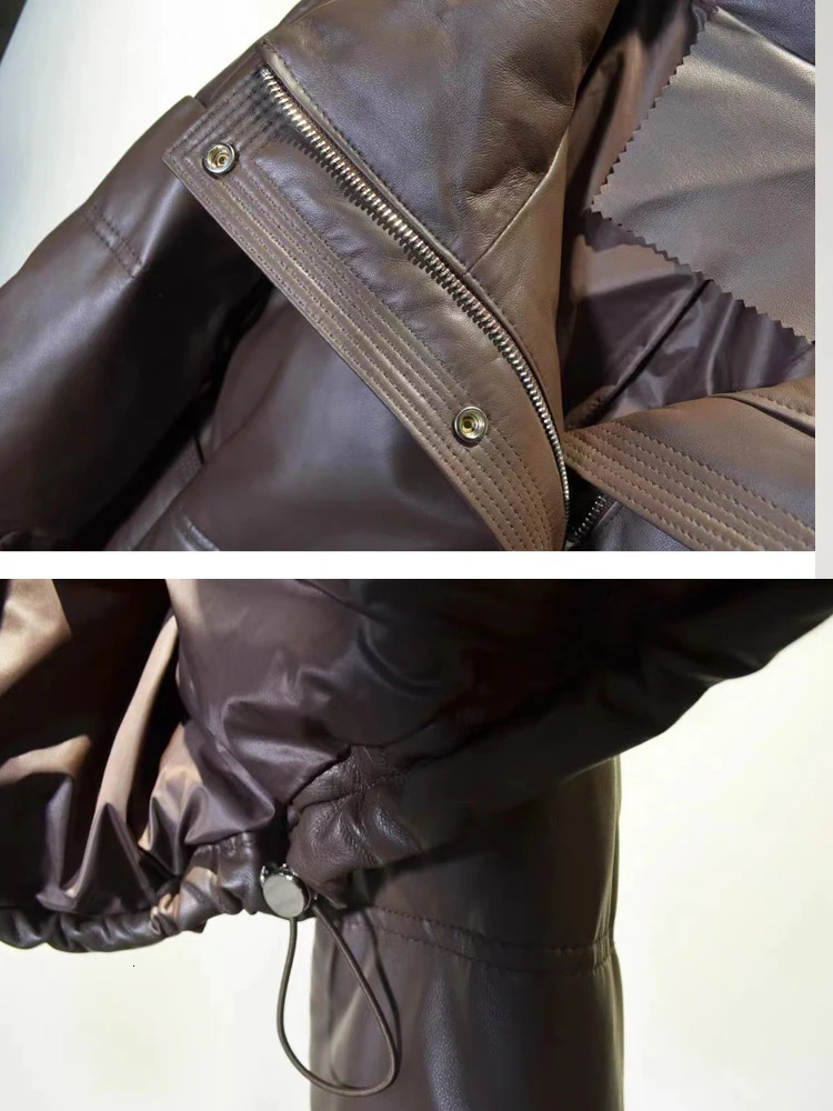 Womens leather down jacket for winter high-end genuine leather sheepskin down jacket outdoor thickened warm short inflatable jacket streetwear 241107