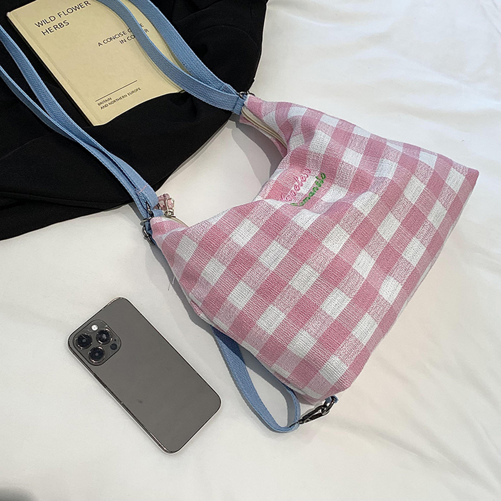 Women Plaid Shoulder Bag Bow Pattern Canvas Fashion Tote Handbag Adjustable Strap Plaid Pattern Backpack Female Outdoor Backpack