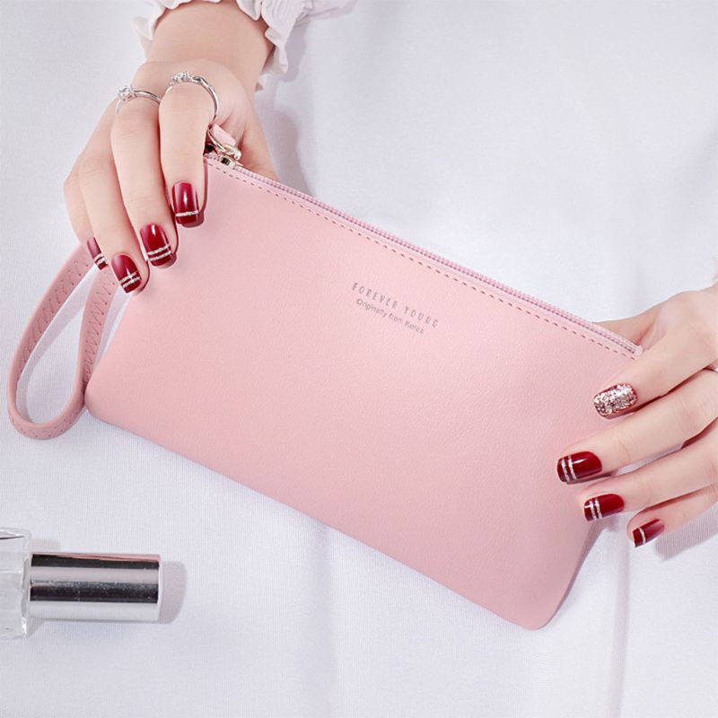 2020 Fashion Women PU Leather Purse Wristlet Zipper Wallet Handbag Envelope Phone Key Case Clutches for Women Coin Purses