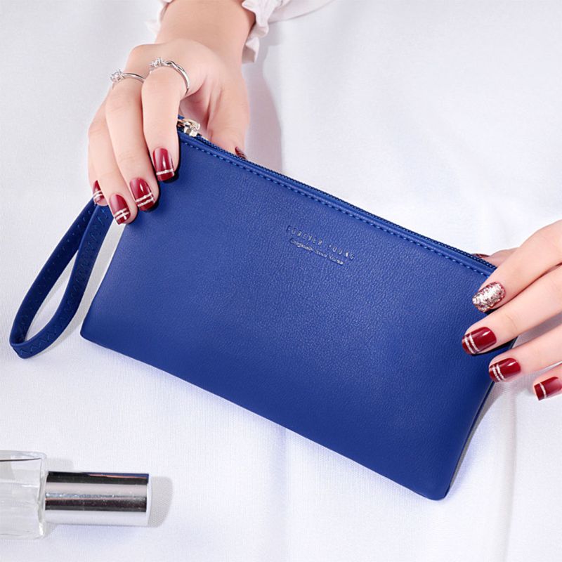 2020 Fashion Women PU Leather Purse Wristlet Zipper Wallet Handbag Envelope Phone Key Case Clutches for Women Coin Purses