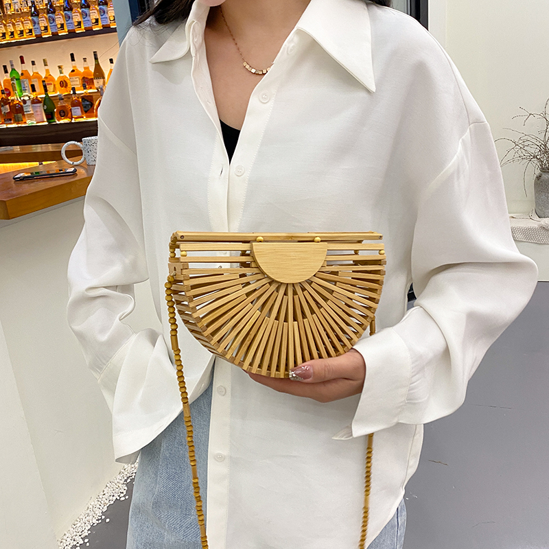 Semicircle Bamboo Small Crossbody Shoulder Bags With Handle For Women 2021 Summer Branded Luxury Beach Handbags