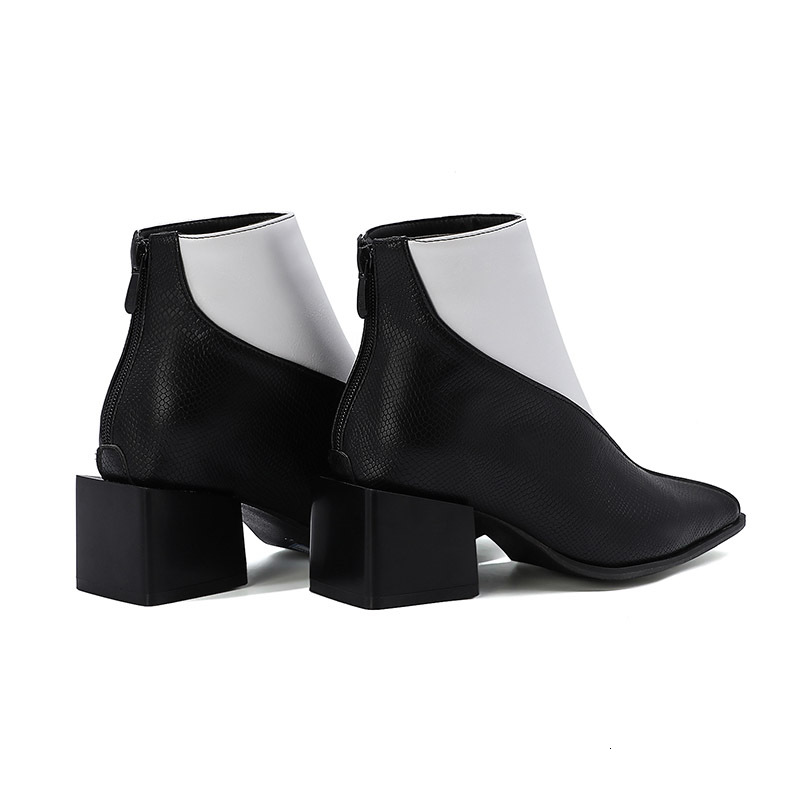 Phoentin Black & White Ankle Boots Women Middle Heels Snake Print Women's Shoes 2020 Large Size 47 48 Ft1027