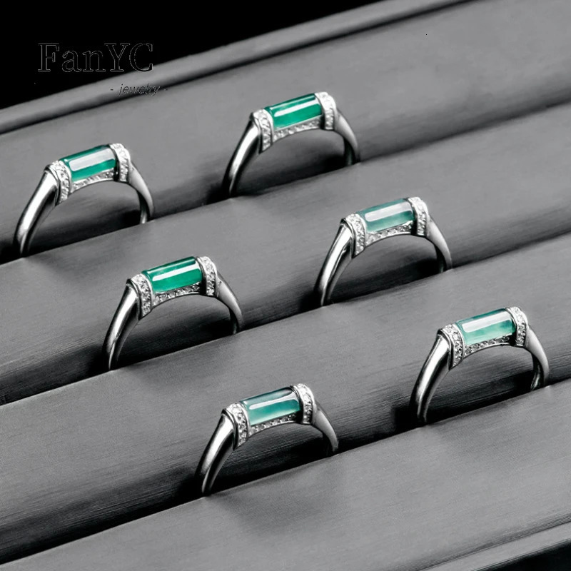 Myanmar A-goods Jade Blue Water Saddle Ring S925 Silver Inlaid Fashion Ice Jade Adjustable Ring Womens Gift 241106
