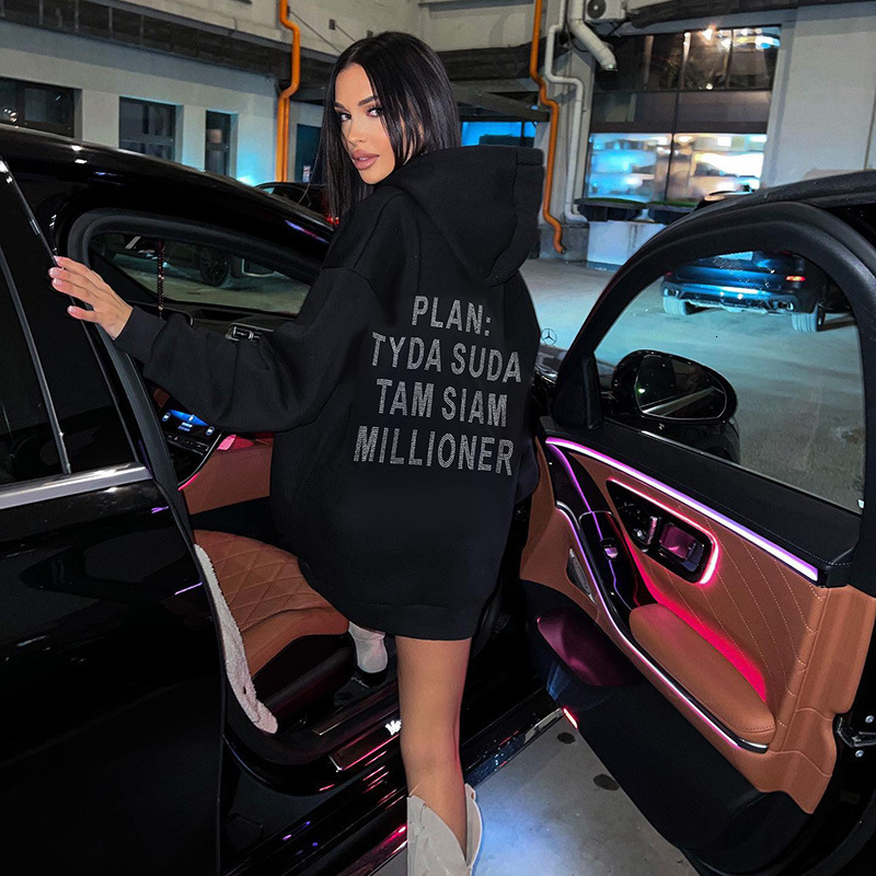 XS-5XL European off shoulder sleeve autumn new designer long sleeved hooded sweatshirt street fashion versatile top trendy T-shirt