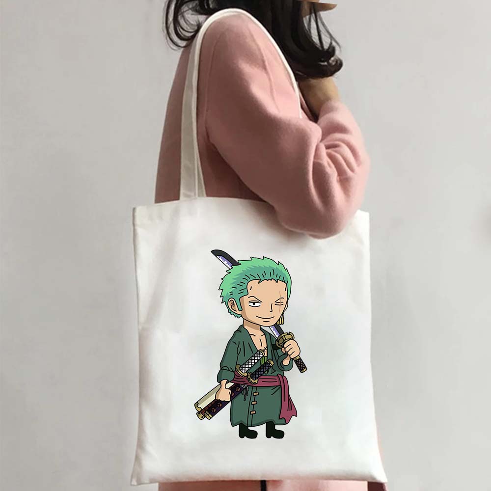 Anime One Piece Monkey Cute Luffy Zoro Tote Bags Shopping Canvas Bag Large Capacity Beach Bag Reusable Shopper Handbags