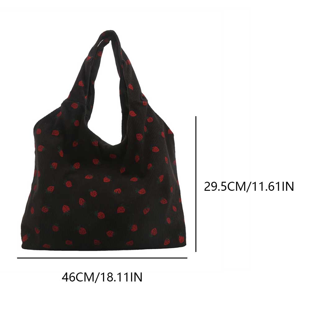Women Strawberry Pattern Handbag Large Capacity Canvas Simple Shoulder Bag Strawberry Shoulder Handbag Girls Shopper Bag