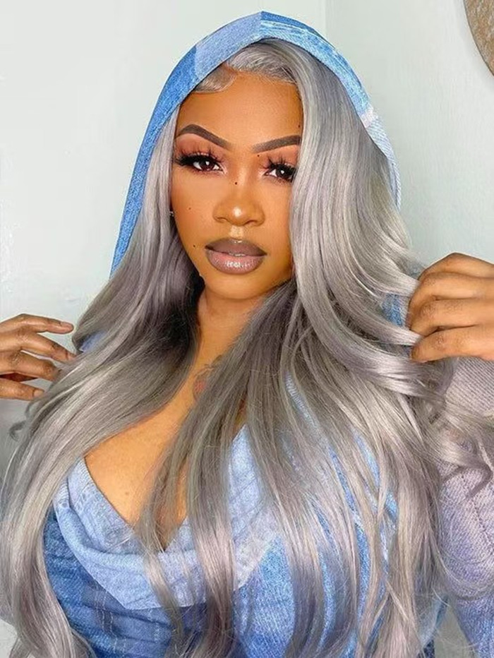 Silver grey straight lace front wig 13x4 hd lace frontal wigs or women ash blonde glueless wig full natural raw brazilian human hair wigs
