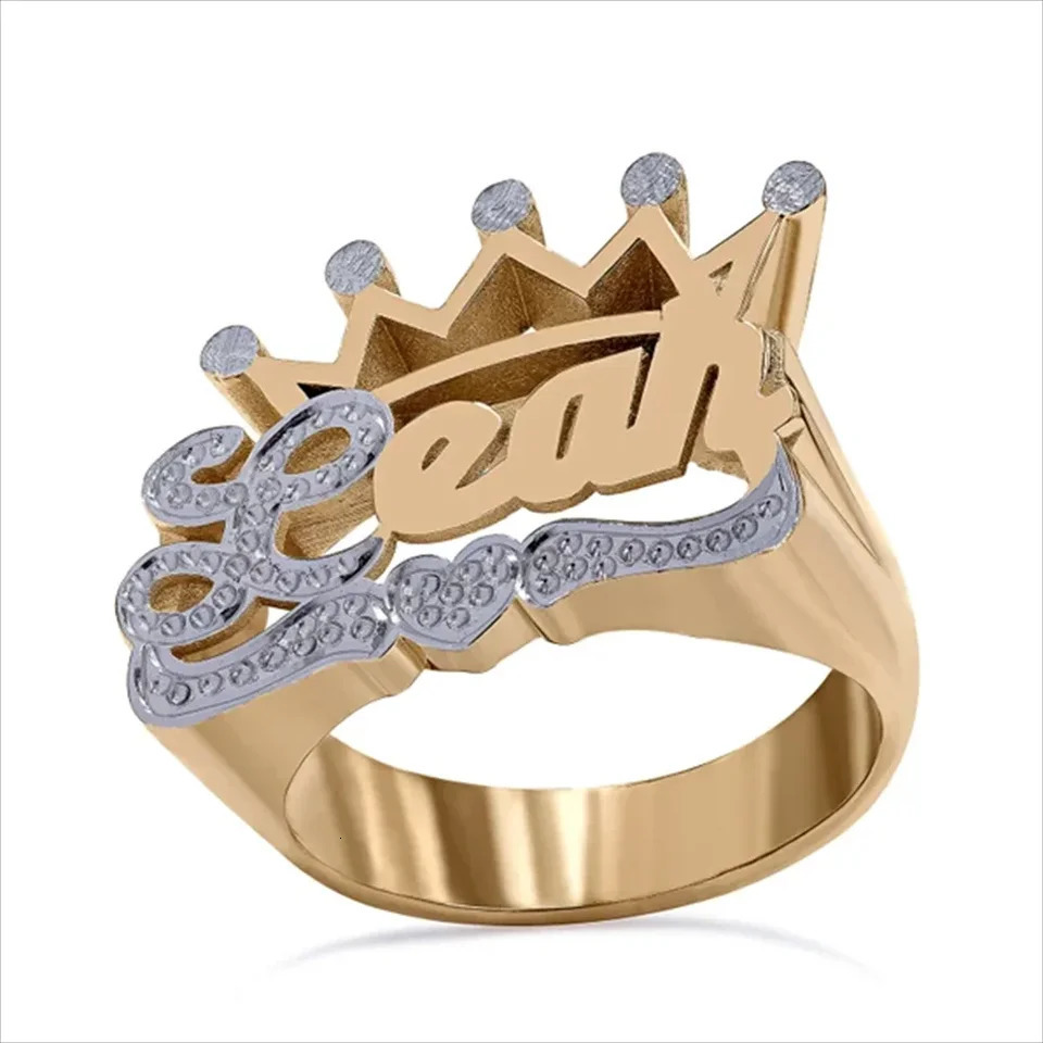 Name customized crown ring dual tone electroplated 3D ring handmade S925 silver custom name ring mens and womens gift 241106