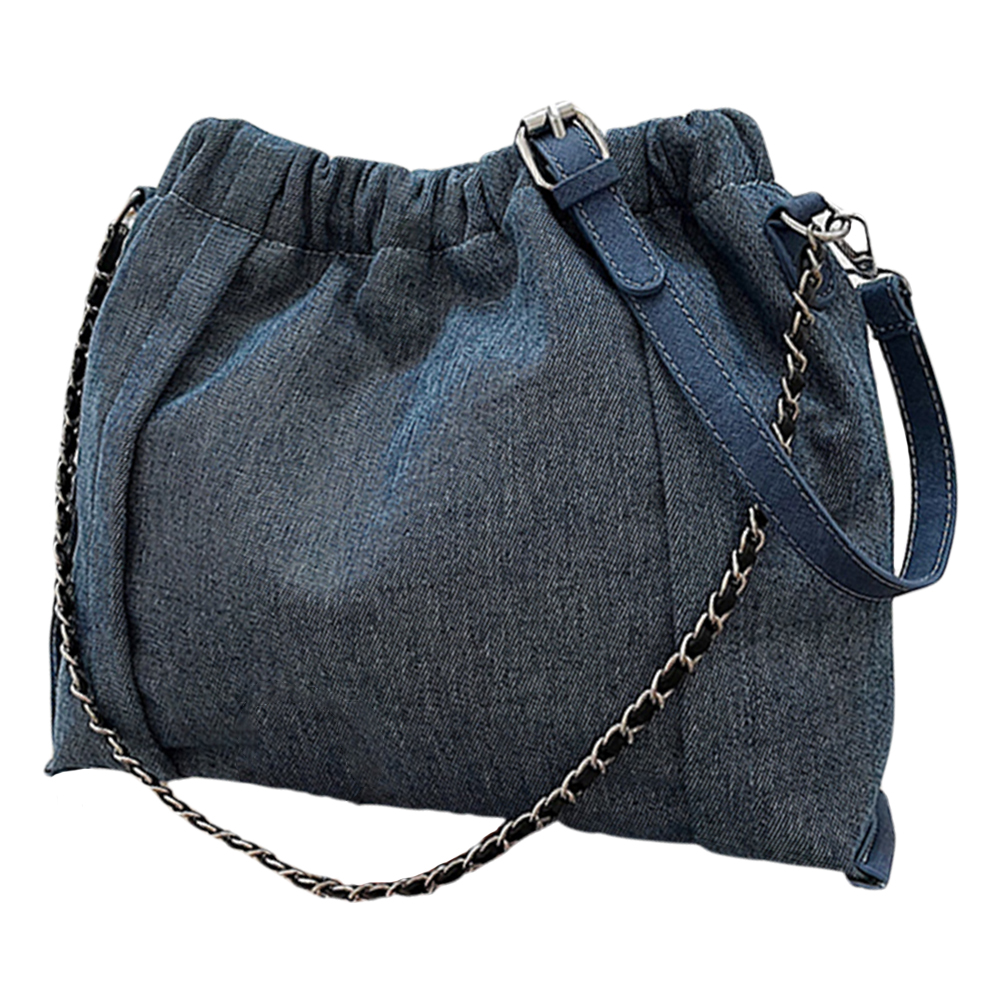 Denim Shoulder Bag Large Capacity Drawstring Trendy Crossbody Bag with Adjustable Strap Fashion Handbag Satchel Purse for Women