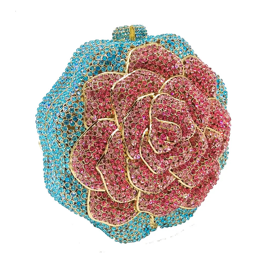 Boutique Rose Designer Crystal Handbag Women's Formal Party Evening Dress Handbag Bridal Wedding Rhie Wallet