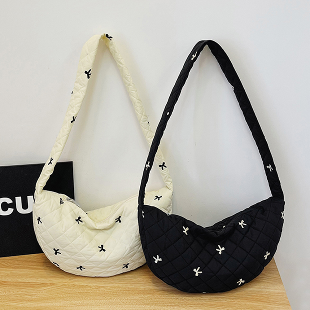 Women Puffer Crossbody Bag Contrast Color Canvas Versatile Satchel Bag Large Capacity Quilted Dumpling Bag Daily Bag for Female