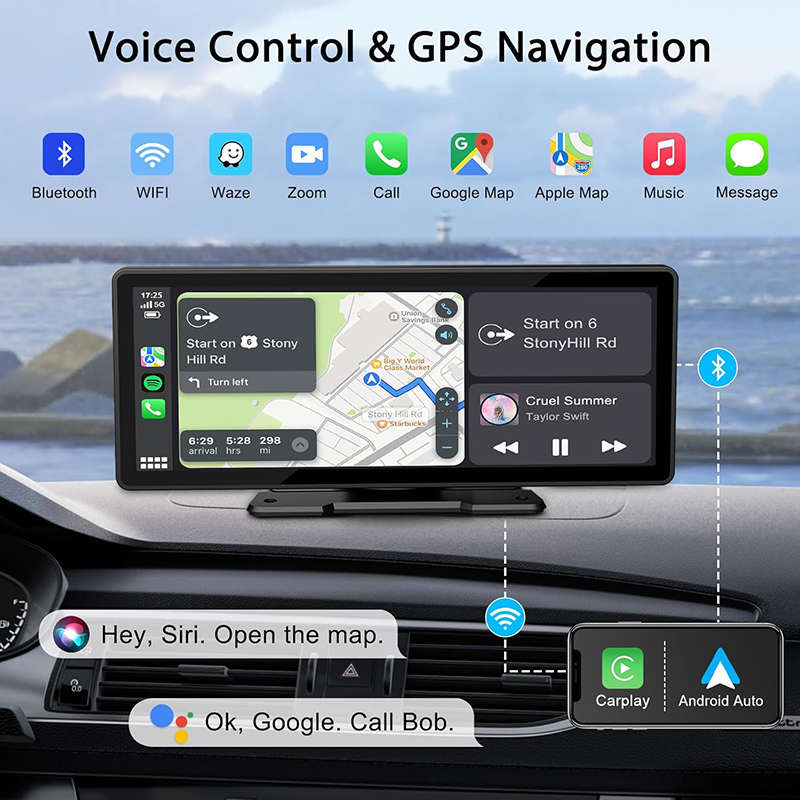 10.26" Wireless CarPlay Screen for Car,Wireless Apple CarPlay & Android Auto,Portable Car Stereo with GPS Navigation, Mirror Link for All Vehicle