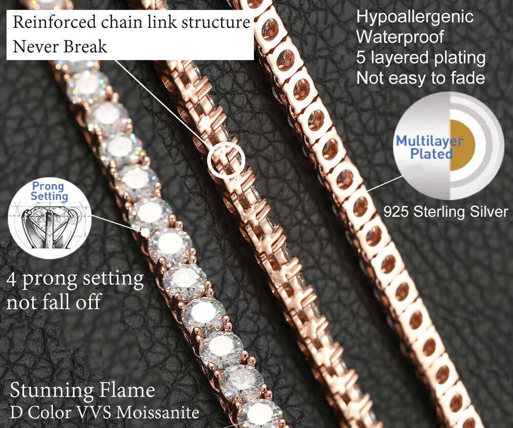 Bracelet necklace hip-hop tennis Chain Sterling Sier VVS Moissanite Diamond Cluster Iced Out Cuban Chain for Men Women