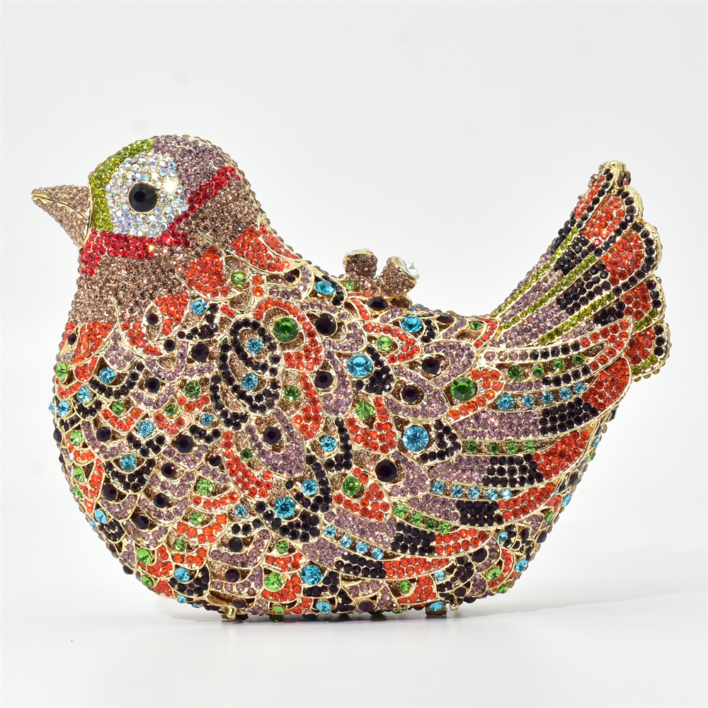 Latest Design Women Wedding Clutches Bags Purse for Bride Colorful Diamonds Purse Handbag Animal Bird Handmade Bridal Purses