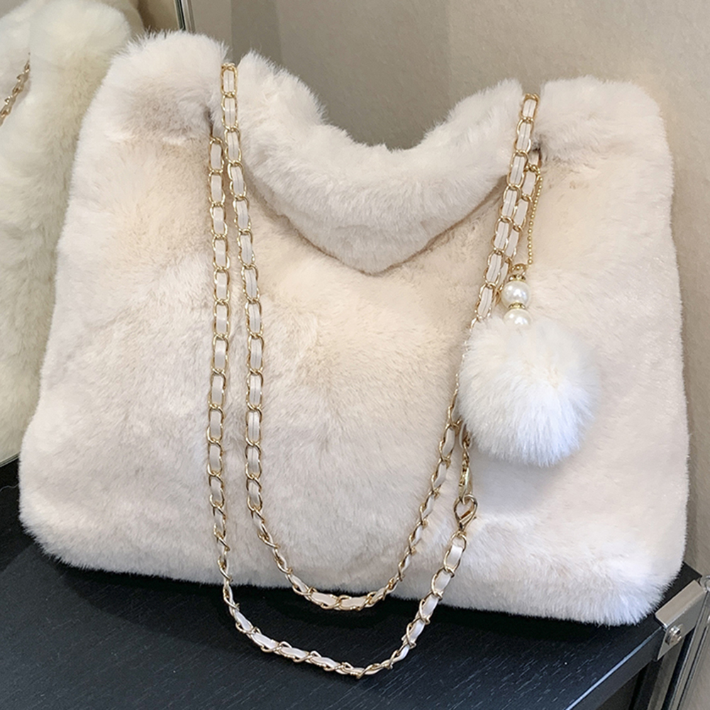 Women Fluffy Crosssbody Bag Soft Plush Satchel Bag Faux Fur with Pendant Large Capacity Female Fashion Travel Bag