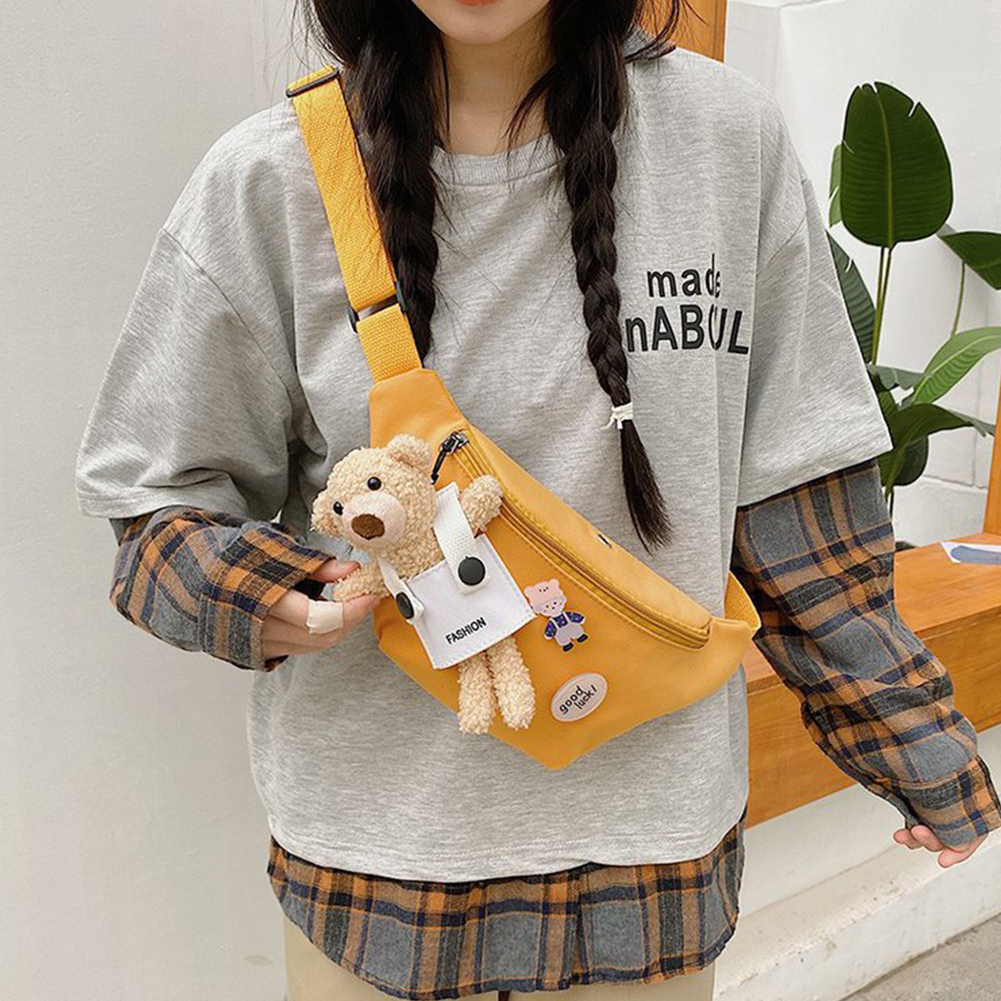 Creative Canvas Cute Doll Bear Messenger Bag Girls Phone Purse Organizer Crossbody Shoulder Bags Autumn Ladies Bag For Female