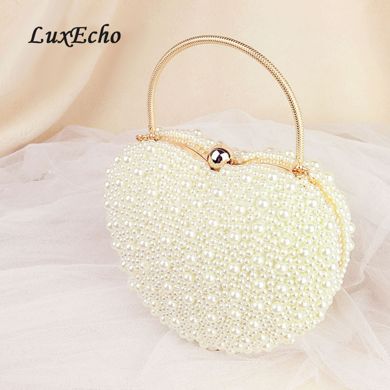 Luxecho White/ivory pearl bag women's handbags evening bag Day clutch small handbag bride Wedding party bag with handle