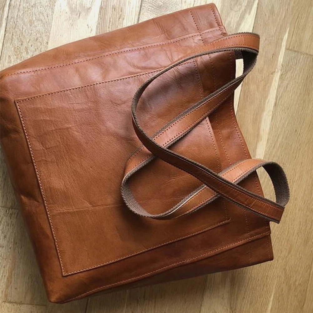 Vintage Women Large Bag Soft PU Leather Solid Color Shoulder Casual Business Bag Free Shipping Ladies Gril Tote Handles Handbags