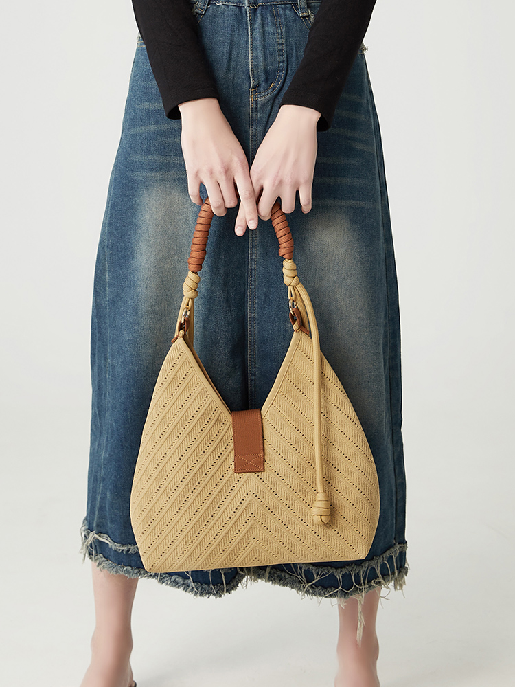 2024 New Fashion Knitted High-grade Texture Large Capacity Tote Bag Tide Simple Casual Woven Hollowed Out Shoulder Bag For Women