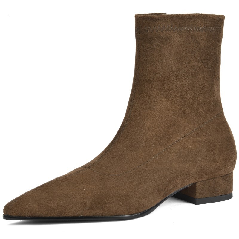 Suede Leather Women's Ankle Boots Sexy Point Toe Brown Black Short Boot Autumn Winter Shoes 2023 Western Brand Designer Big Size