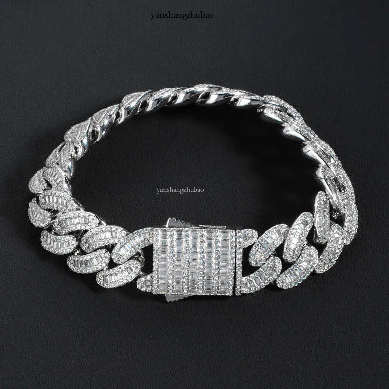 Custom 16mm Vvs Moissanite Iced Out Dia Necklace Arc Sterg Sier Baguette Cuban Chain