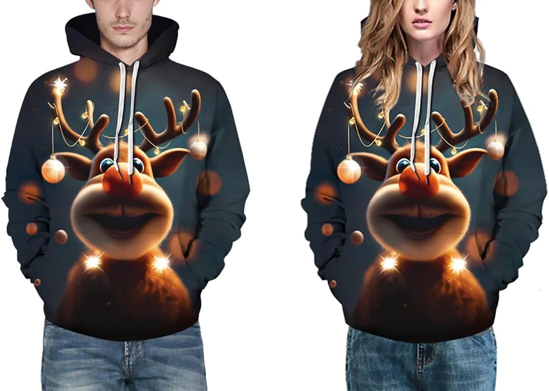 Hoodie for Mens Womens Mens Hoodie 3D Printed Pullover Hooded Sweatshirt Cool Outfits With Pockets Graphic Hoodies sweatshirt Cute deer pattern
