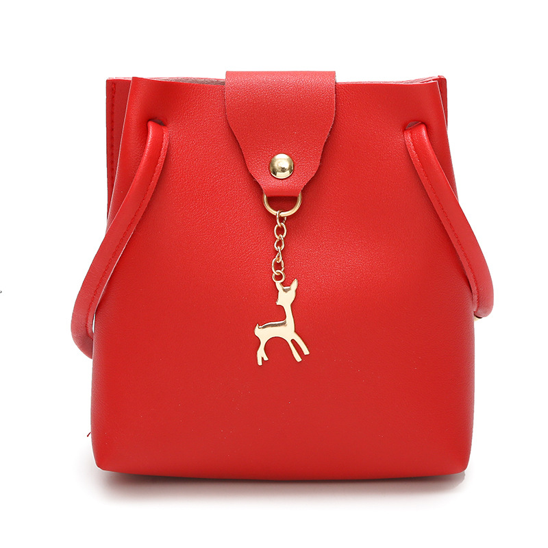 Reindeer Design Women Handbags Bambi Women's Drawstring Bucket Messenger Mini PU Leather Shoulder Crossbody Bags Ladies Handbag