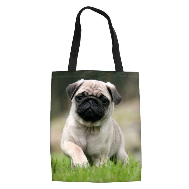 2021 New Cute Pug Printing Foldable Shopping Bags Women Shoulder Shopper Pouch Ladies Capacity Travel Storage Canvas Bag Torebki