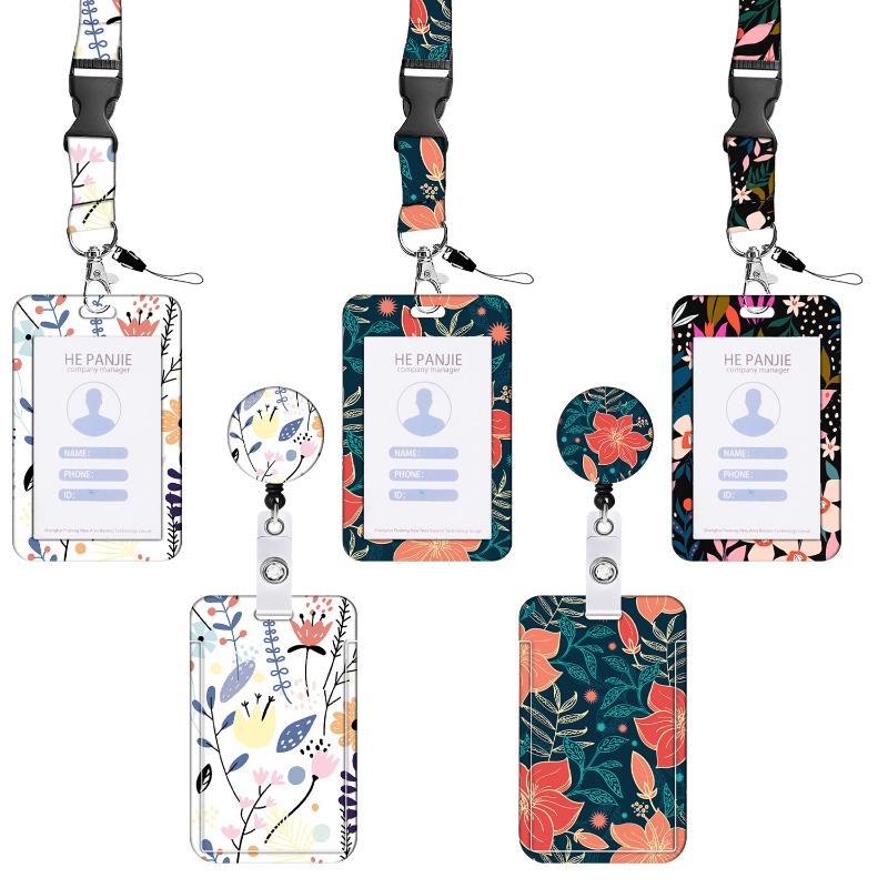 Ladies Girls Flower ID Credit Bank Card Holder Students Bus Card Case Lanyard Child Visit Door Identity Badge Cards Cover Case