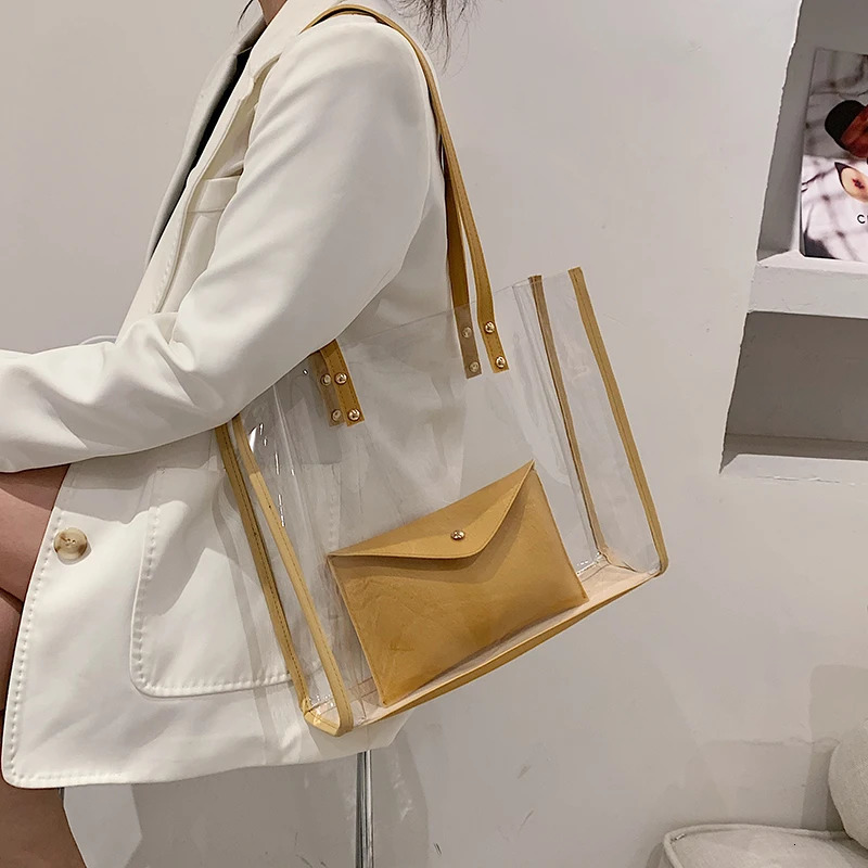 Transparent PVC Womens Shoulder Bag Waterproof WalletHandbag Fashion Jelly Large Beach Holiday Shopping Handbag 241107