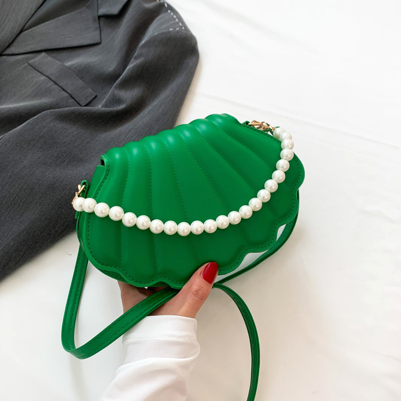 Bag Women Soft PU Leather Shoulder Cross Hand bag Sea Shell Pearl Chain Small Clutch Party Lady Armpit Aesthetic Fashion Bags