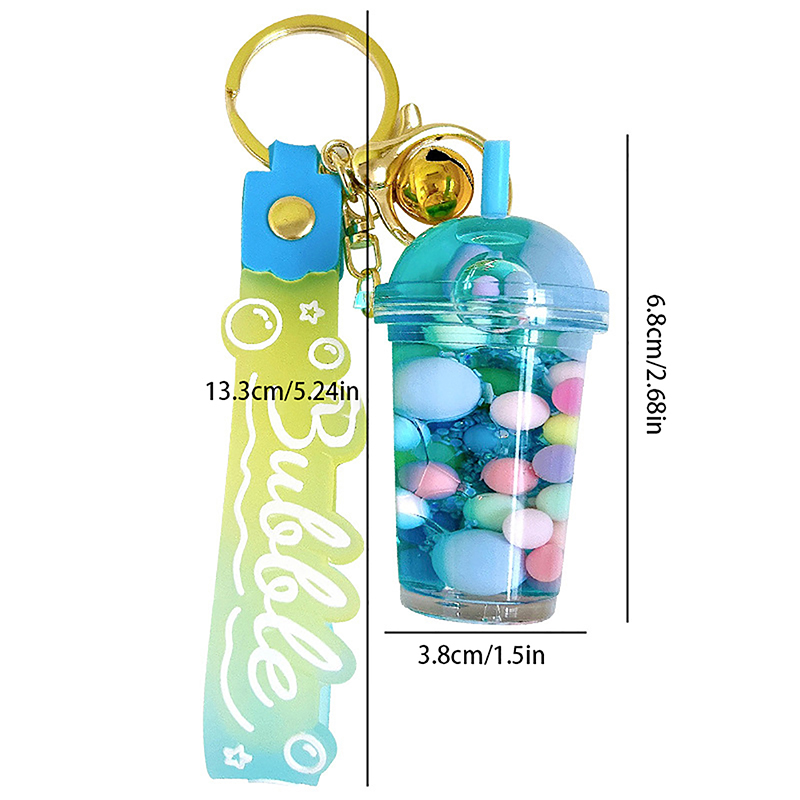 Cute Liquid Pearl Milk Tea Cup Astronaut Key Chain Creative Quicksand Floating Jelly Bean Keyring Backpack Pendant Keychain Gift