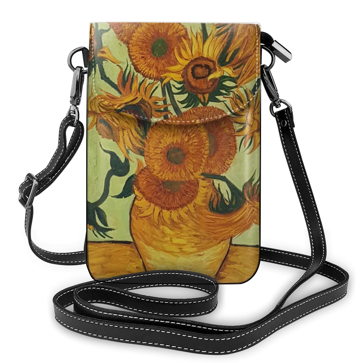 Van Gogh Art Design Cell Phone Purse Sunflower Wallet Leather Shoulder Strap Handbag Women Bag Women Hand Bag With Free Shipping