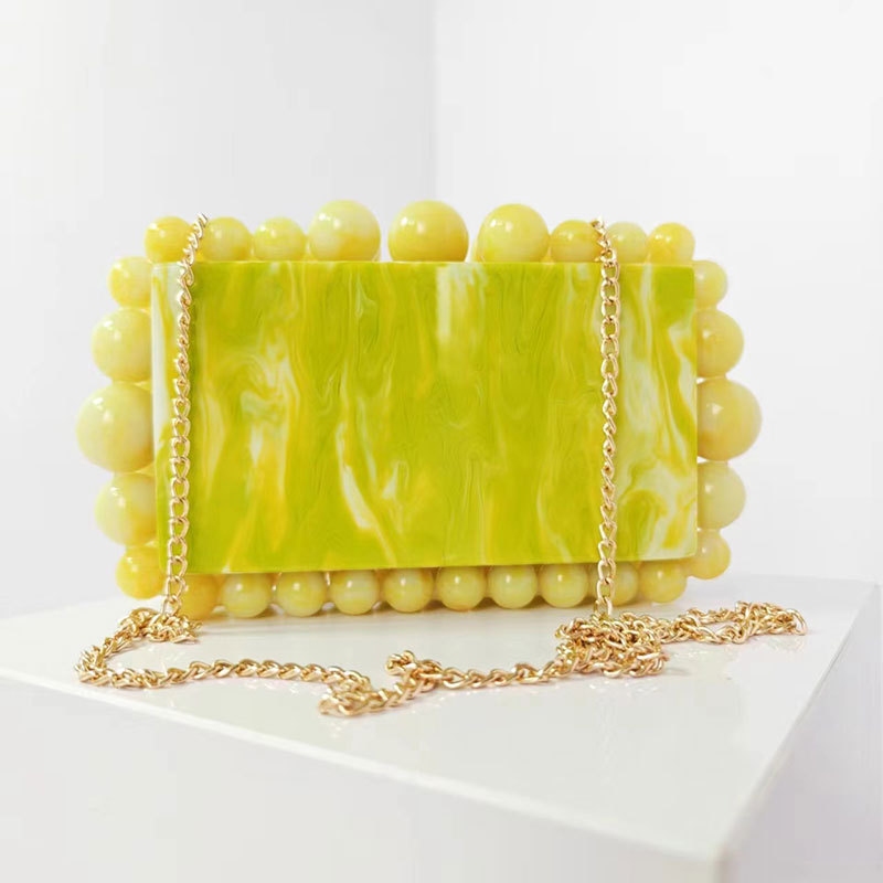 Evening Bag Acrylic Marble Crossbody Box Shoulder Bags Clutch Amber Bead Small Square Yellow Women's Cosmetic Underarm Handbags
