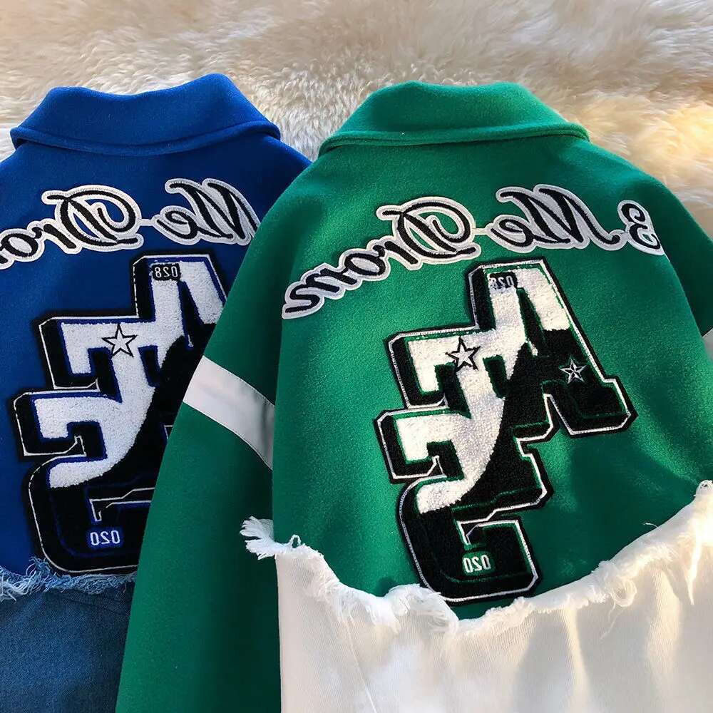 Klein Blue Denim Ing Baseball Uniform Women Spring And Autumn Thin Lapel Couple Men Jacket American Retro Trend