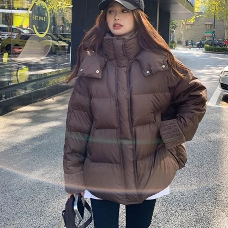 Retro American Brown Hoodie Park Womens Winter Street Dress Stand up Collar Bread Jacket Womens Zipper Up and Down Cotton Coat Womens 241107