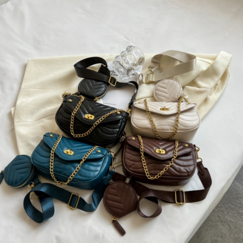 Women's Leather New Embroidered Thread Bag, Fashion Texture Locking Single Shoulder Crossbody Bag