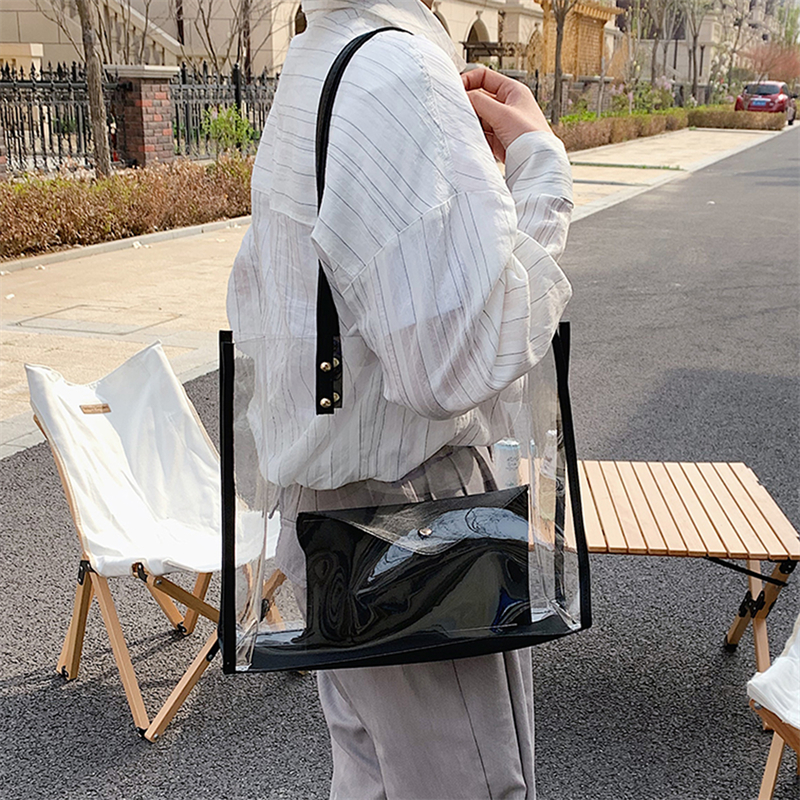 Transparent PVC Shoulder Bags For Women Waterproof Purse Handbag Fashion Jelly Large Shopping Tote High Quality Women Bag