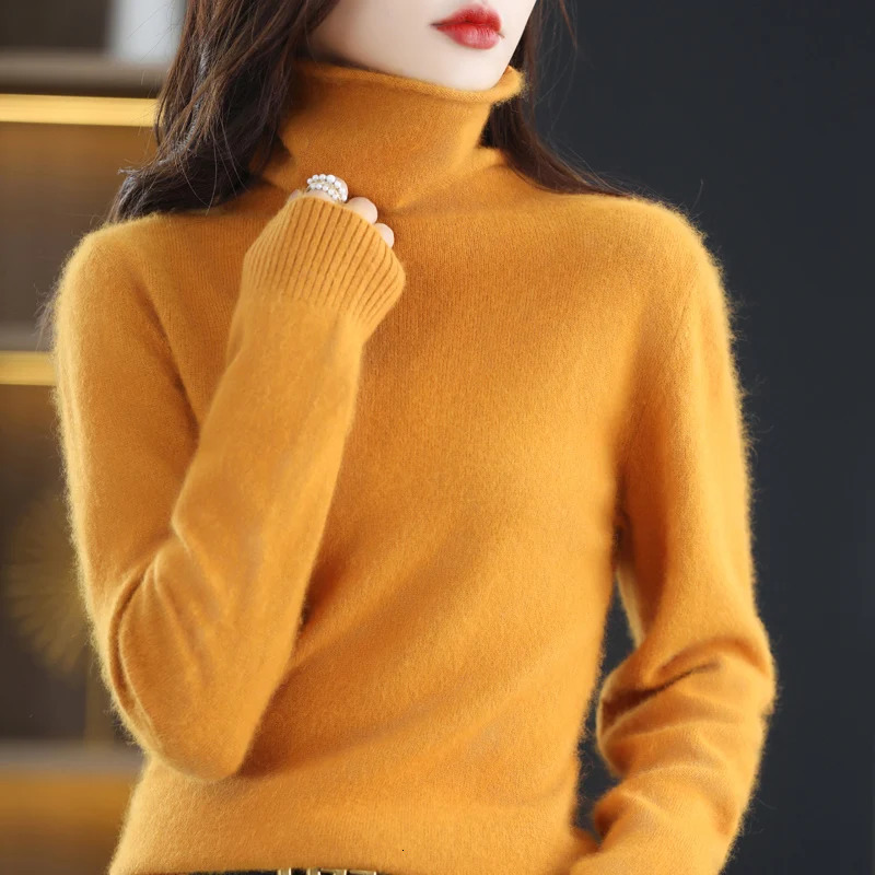 High Collar Mink Cashmere Sweater Womens Pullover AutumnWinter Knitted Sweater Loose Bottom Fashion Basic Top 241107
