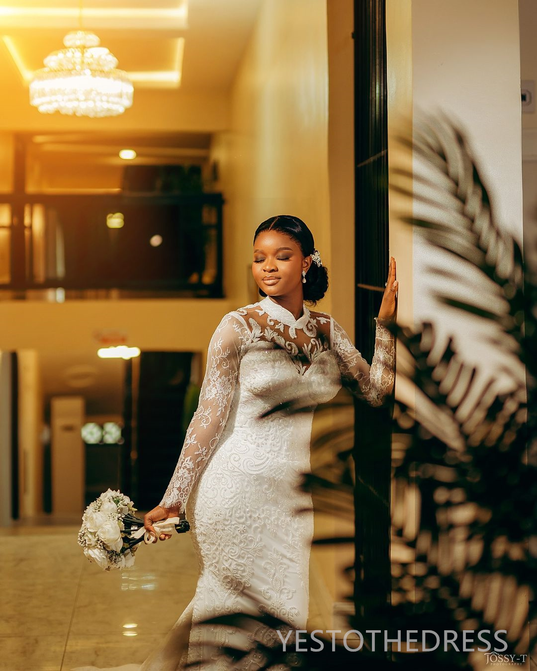 2024 Plus Size Wedding Dresses Bridal Gowns High Neck Long Sleeves Beaded Lace Mermaid Illusion Bridal Gowns For African Black Women D390