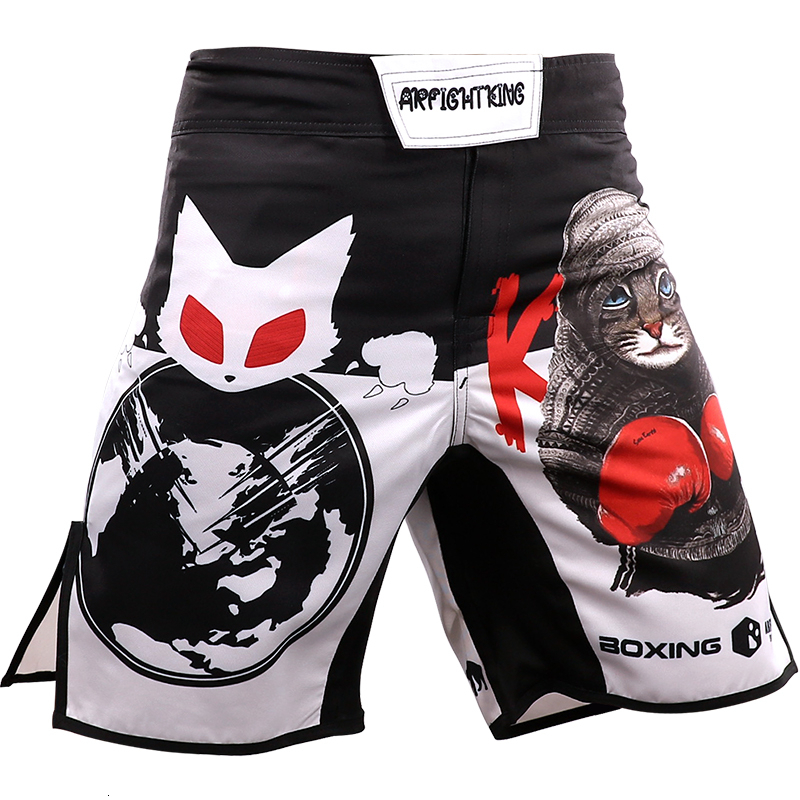 ARFIGHTKING Men Cat Thai Shorts Boxing Shirts Fitness Training BJJ Kickboxing Shorts Kids MMA Muay Thai Grappling Trunks