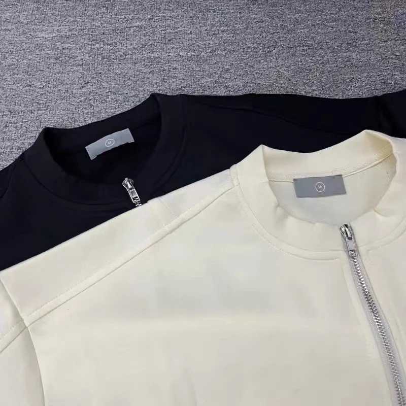 Men's T-Shirts Heavyweight Black Almond Half Zip Oversized T Shirt Mens Womens Quality Tops T Shirt Solid Oversize Tee J240402