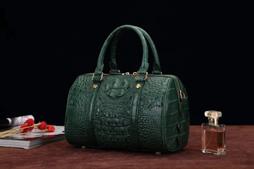 New production purple color 100% genuine crocodile skin leather women shoulder bag alligator head skin women tote cross body bag