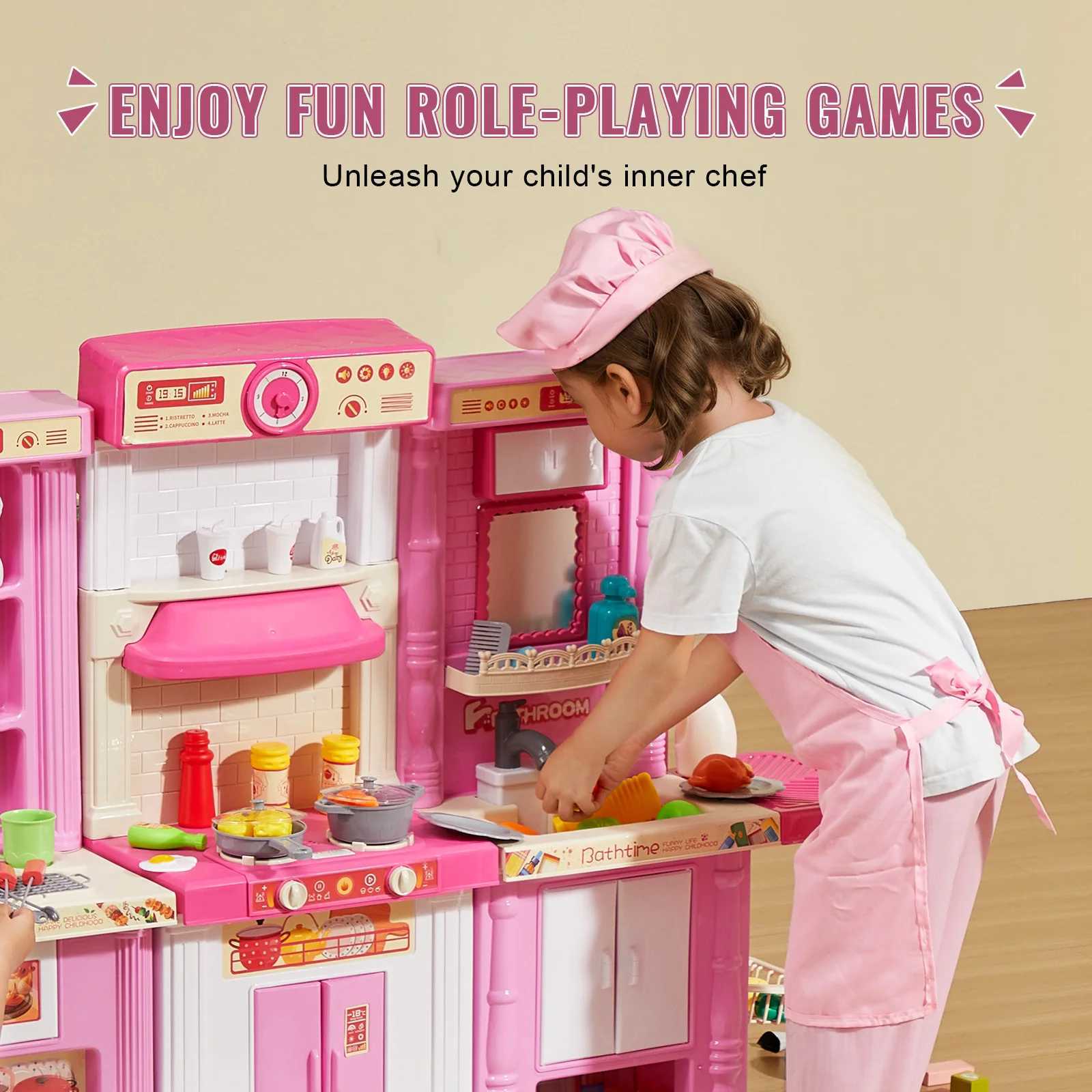 VEVOR Kitchen Cooking Toys for Kids 74 piece Chef Game Set with Sound and Light 3+Childrens Playhouse Kitchen Utensils X241107